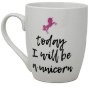 Wholesale - 16oz White Bullet Mug: "Today I Will Be A Unicorn" in Black with Small Pink Unicorn on Inside C/P 36, UPC: 634894044323